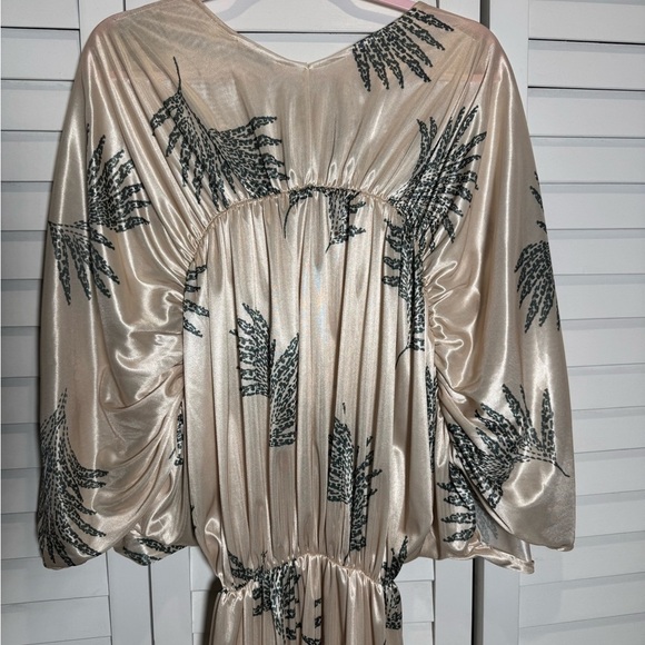 NWT Zara Wrinkled Effect Printed Satin Maxi Dress in Ecru, Size Large - Picture 6 of 8